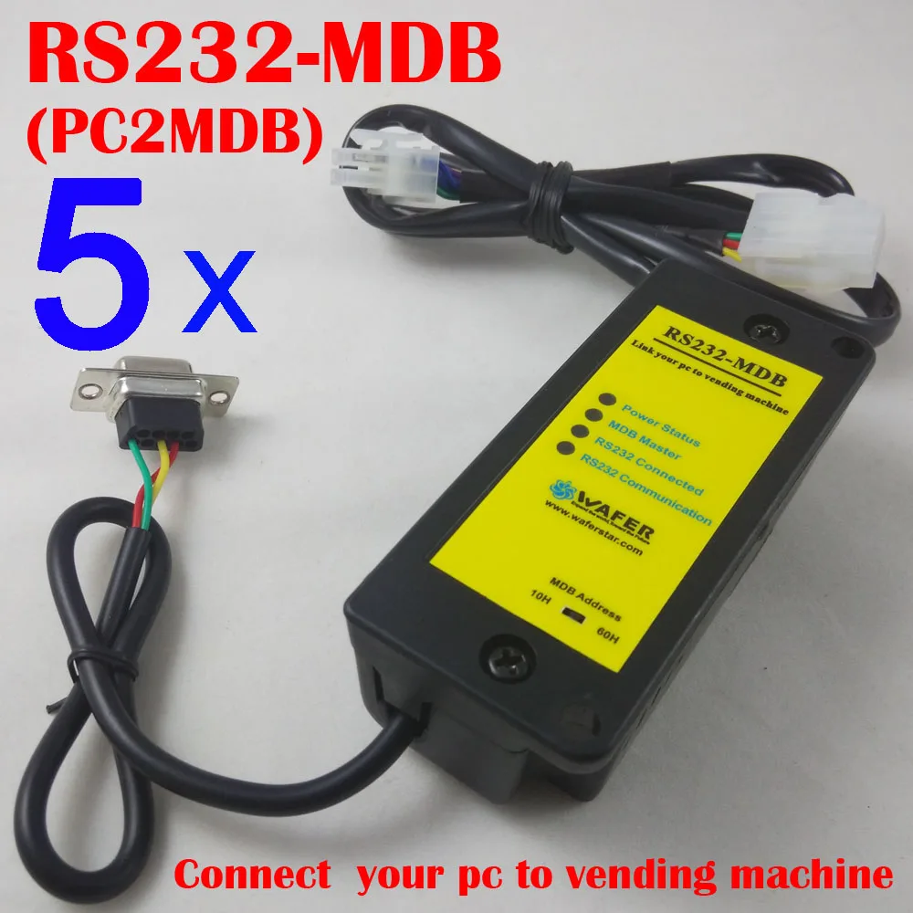 

RS232 MDB adapter, working as cashless payment device together with bill acceptor and coin validator to existing vending machine