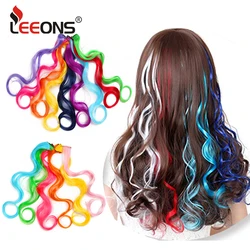 Leeons Synthetic Hair Extensions With Clip Heat Resistant Hair Extensions Rainbow Hair For Kids And Women Wavy Style 20 Inch