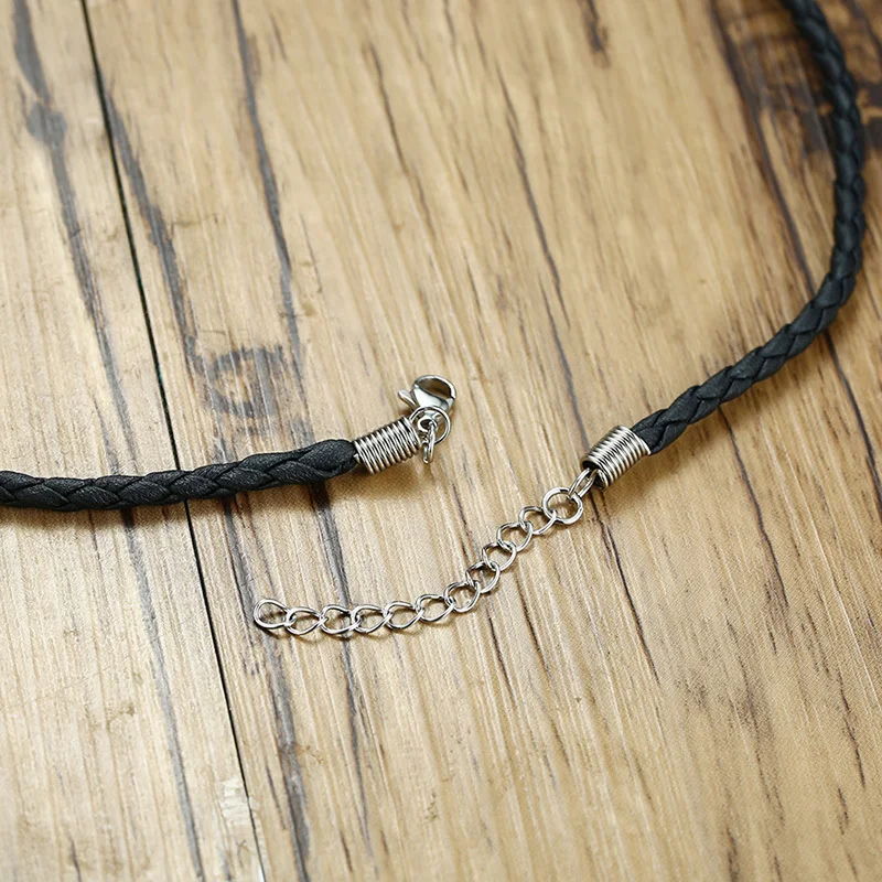 Men Necklace Black Braided Leather with Stainless Steel Beaded Choker for Men Hippie Jewelry