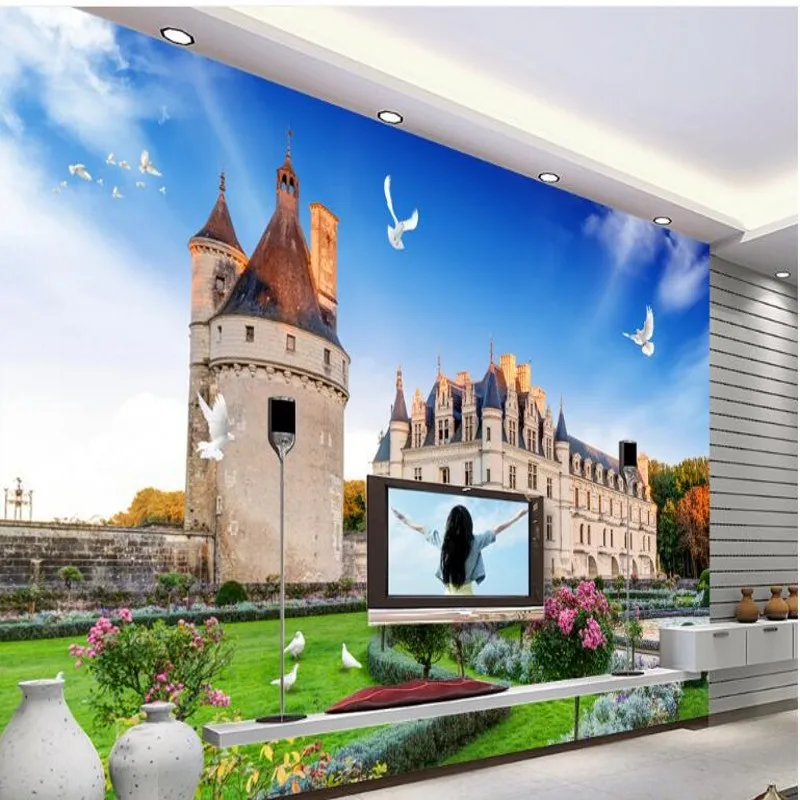 wellyu Custom large mural exotic European and American architectural castle 3D TV background wall  wallpaper papel de parede