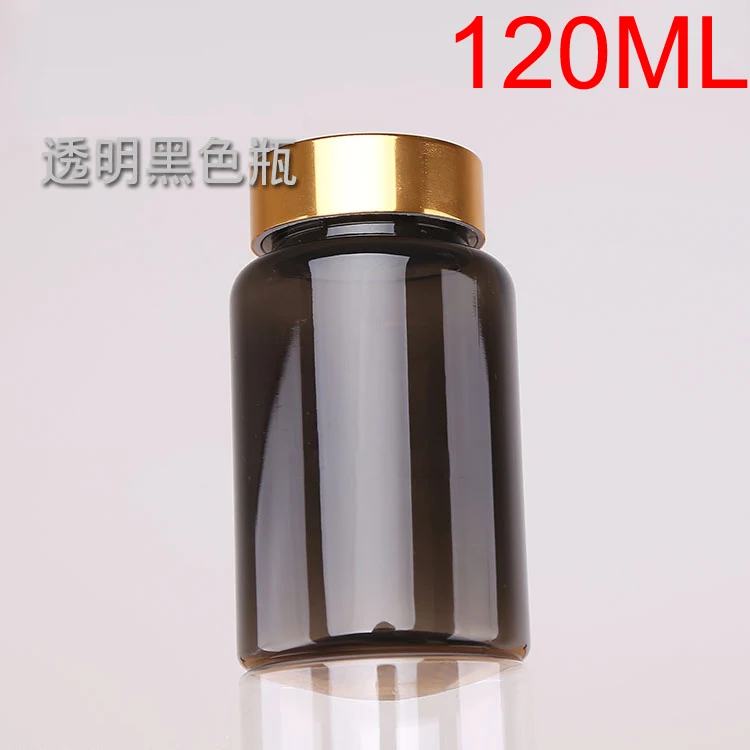 (100PCS/Lot) NEW 120CC/120ML Translucent Black Color PET Bottle Screw Gold Cap, Sample Bottle, Plastic Capsule Bottles-TOP Grade