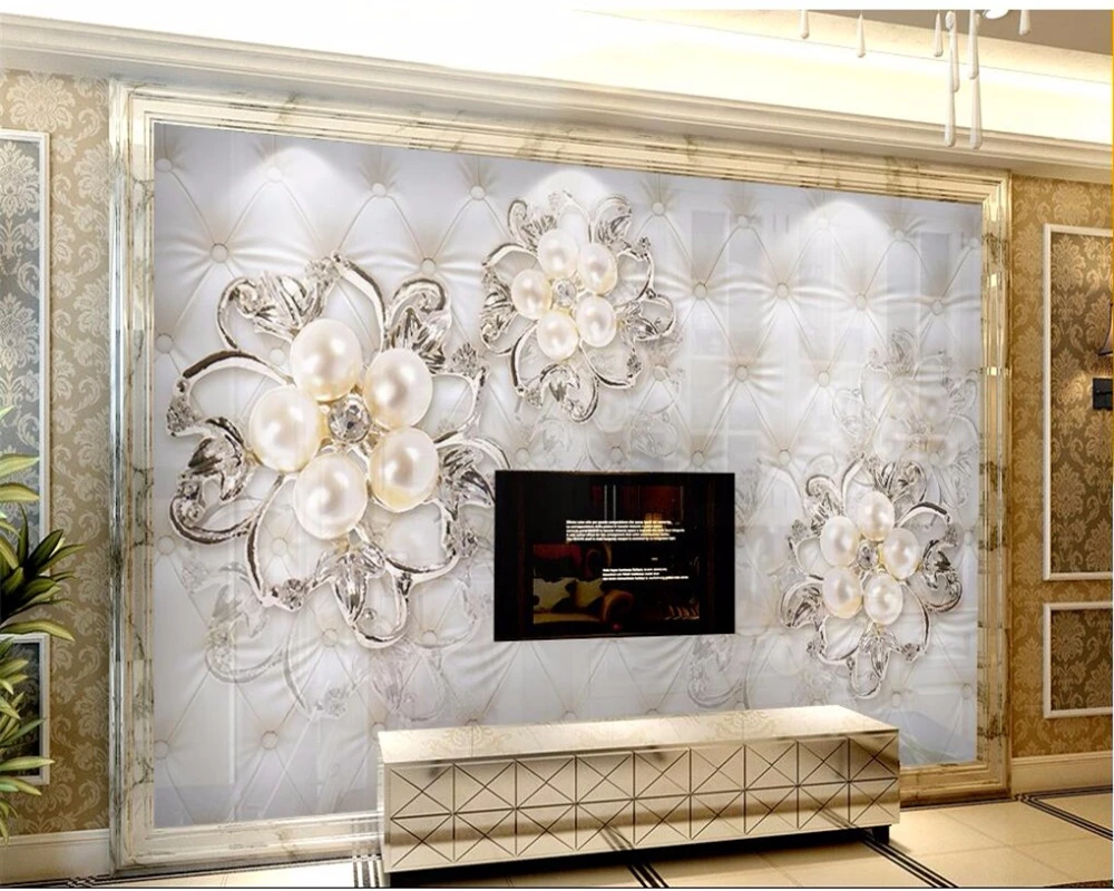 beibehang Large fresco wallpapers custom 3d 3d diamonds flowers soft bag background wall living room bedroom 3d papel de parede