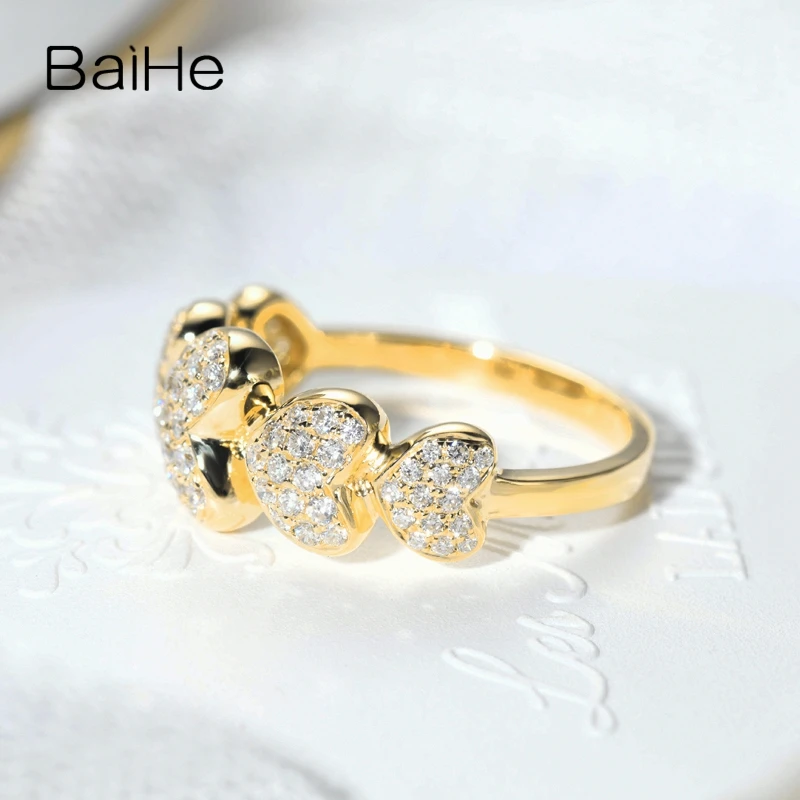 BAIHE Solid 14K Yellow Gold 0.49ct H/SI Natural Diamond Heart Ring Women Wedding Trendy Fine Jewelry Hart Ring Fáinne Croí