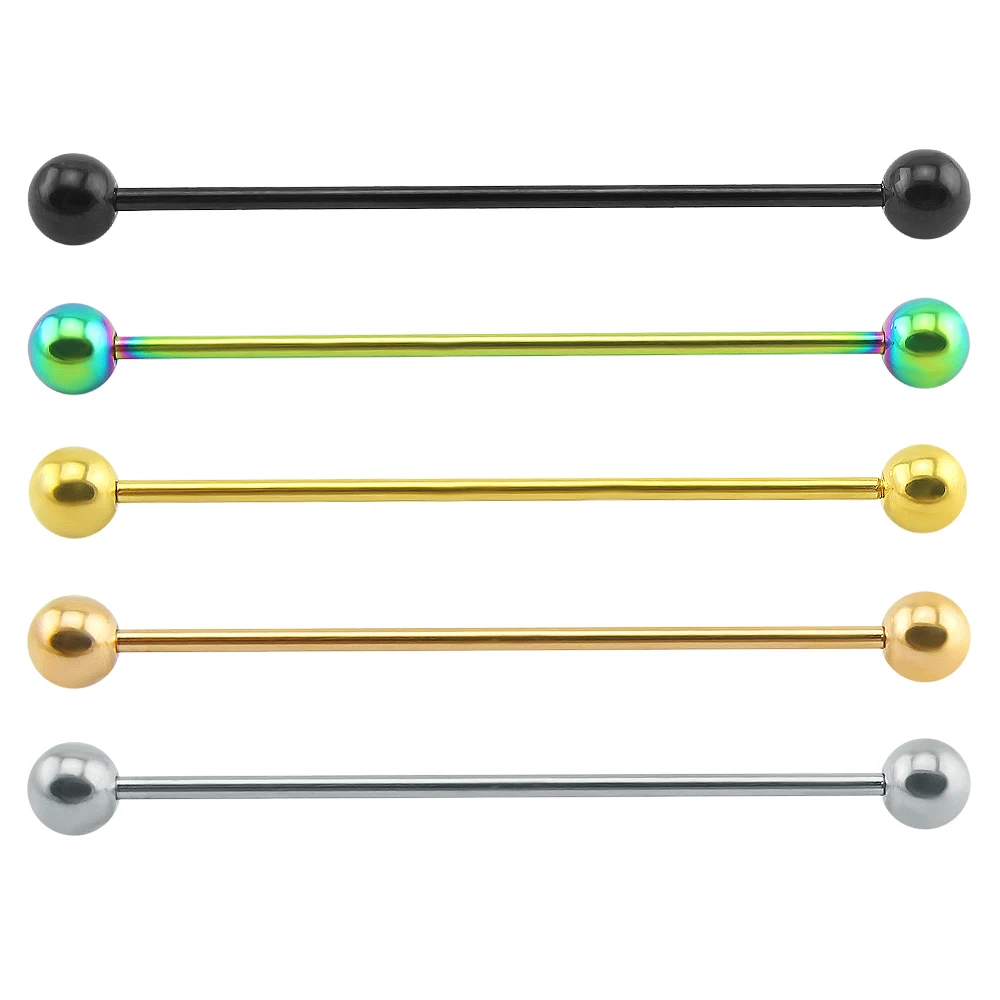 2 Pieces Long Industrial Barbell Fashion 14G/1.6m 50mm Ear Ring Piercing 5 Colors Earrings Piercing Barbell Punk Gothic Jewelry
