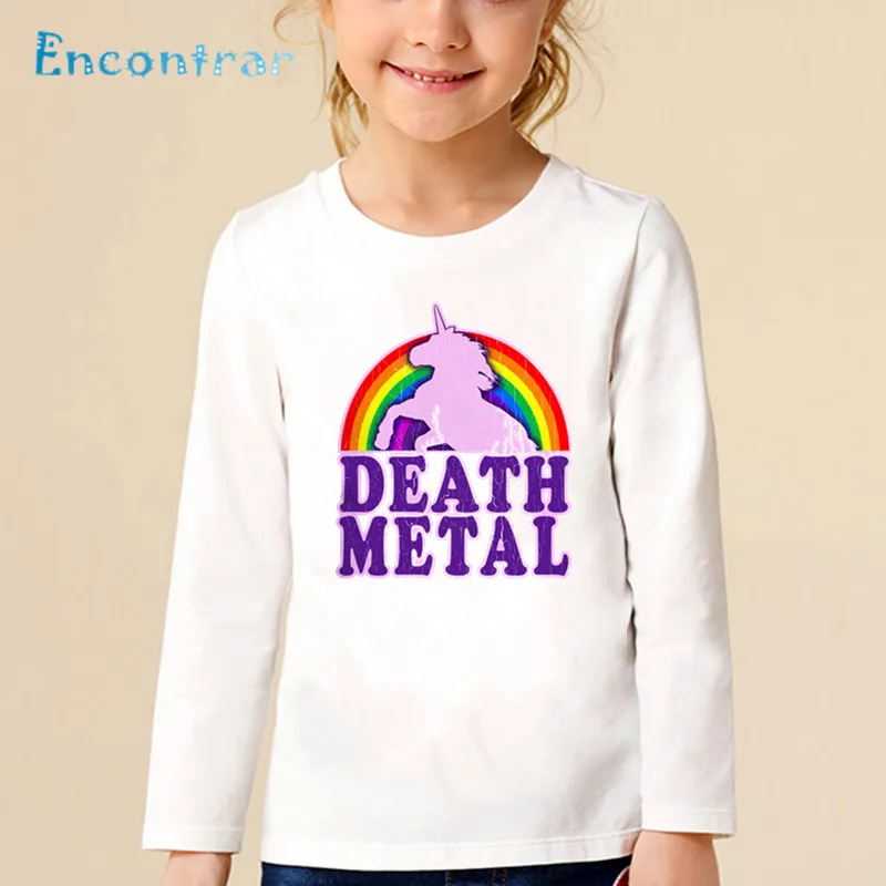 

Children Harajuku Rainbow Unicorn Death Metal Print T shirt Kids Cartoon Funny Tops Boys Girls Long Sleeve Baby T-shirt,LKP2164