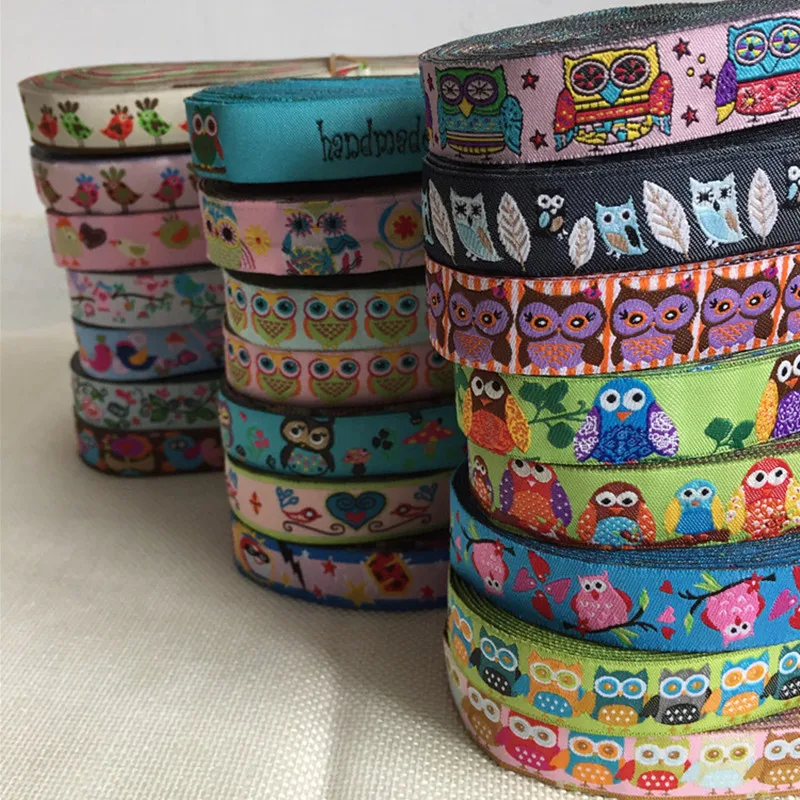 21 styles wholesale 5/8 '(16 mmx5yards) Polyester owls Cartoon Woven Jacquard Ribbon For Dog Collar DIY Sewing Hairbow Material