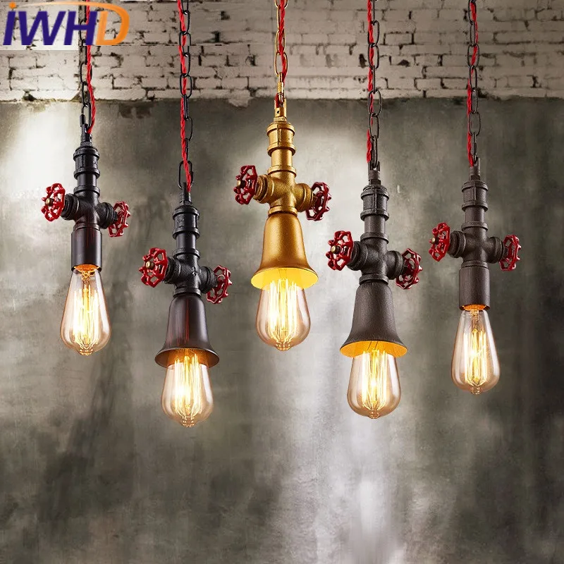

IWHD Single Head Water Pipe Pendant Lights Style Loft Industrial Retro Pendant Lamp Bedroom Bar Restaurant Suspension Luminaire
