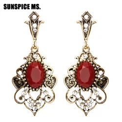 Vintage Indian Jewelry Ethnic Long Dangle Earrings For Women Antique Gold Color Round Stones Turkish Drop Earring Wholesale 2018