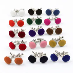 Solid Micro Suede Cufflink Mens Shirt Colorful Cuff bottons Enamel Gem Classic Round Cufflinks Fashion Brand Jewelry