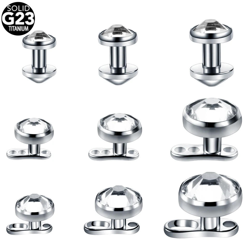 20pcs/lot G23 Titanium Micro Dermal Anchor Top Set with Base Dermal Piercing Hide in Skin Dermal Rings Piercings Body Jewelry