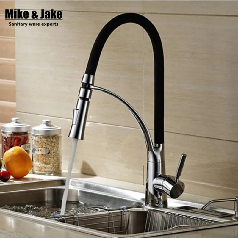 

Black and Chrome Finish Kitchen Sink Faucet Deck Mount Pull Out Dual Sprayer Nozzle Hot Cold Mixer Water Taps