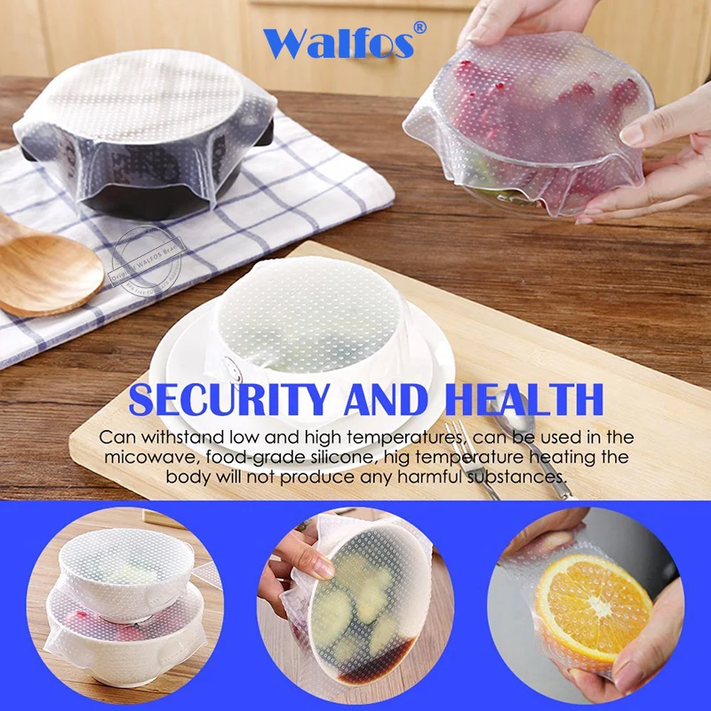 WALFOS 1 Piece Food Grade Keeping Food Fresh Wrap Reusable High Stretch Silicone Food Wraps Seal Vacuum Bowl Cover Stretch Lids