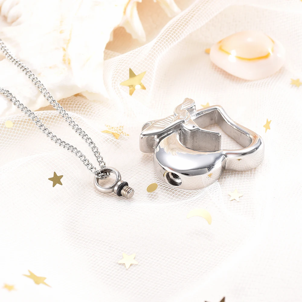 Flying Bird Heart Memorial Jewelry Ashes Keepsake Pendant for Human Ash Holder Stainless Steel Cremation Urn Necklace