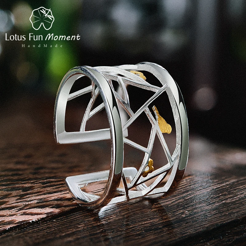 

Lotus Fun Moment Real 925 Sterling Silver Fashion Jewelry Minimalism Lovely Birds Ring Geometric Element Rings For Women