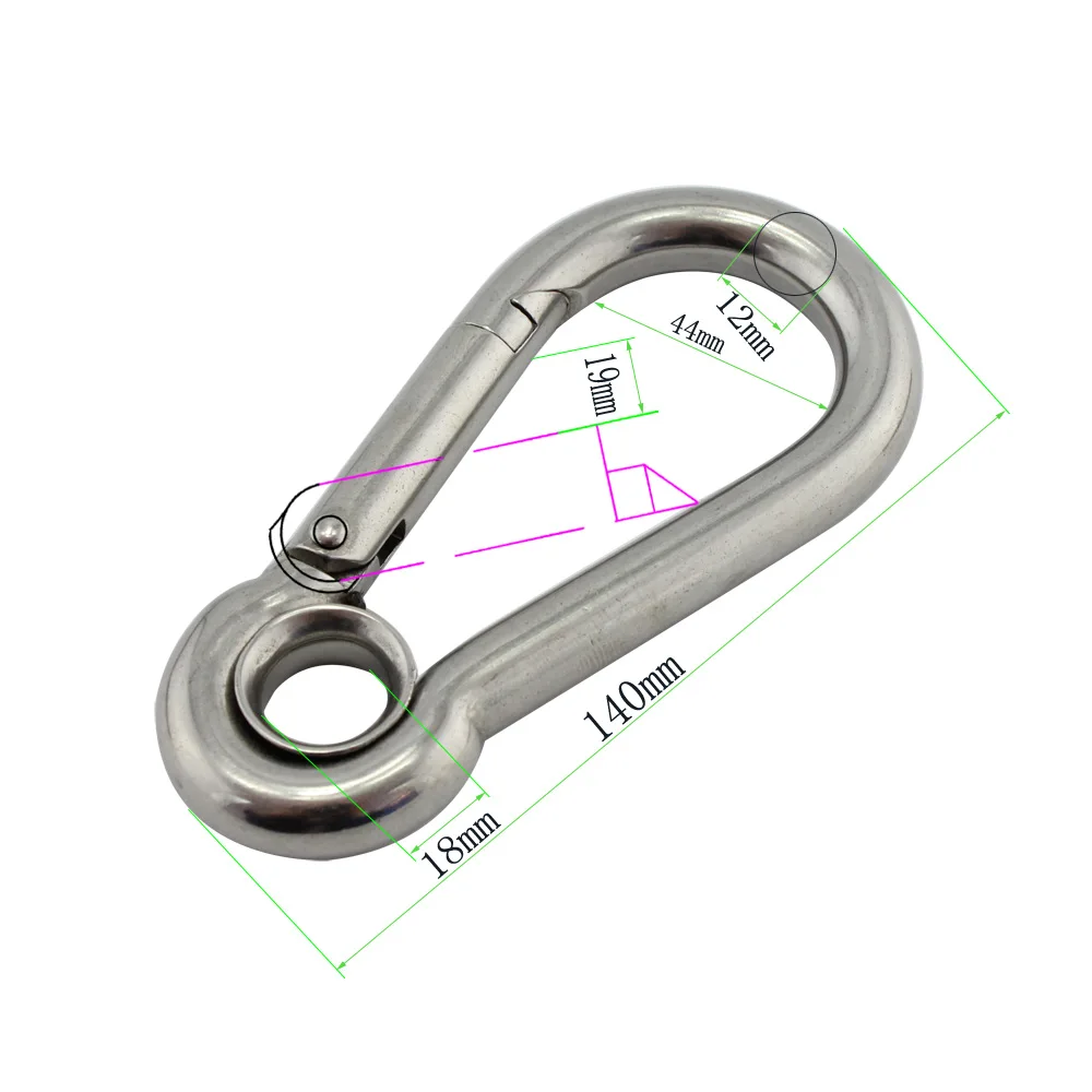 

Stainless Eyelet Snap Hook Spring Carabiner 12*140mm Heavy Duty Stainless Steel SS304 Climbing Spring Carabiner Snap Hooks 5pcs