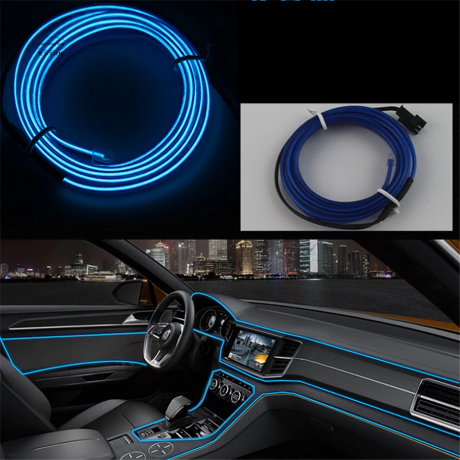 JingXiangFeng 3meter DIY Decoration 12V Auto Car Interior LED EL Wire Rope Tube Neon Light Line 10 Colors 110V Output Connector