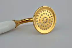 PVD-TI Gold Finish Brass Telephone Hand Held Shower Head Ceramics Handle 1.5M Gold Shower Hose Gold-Plated Shower Set