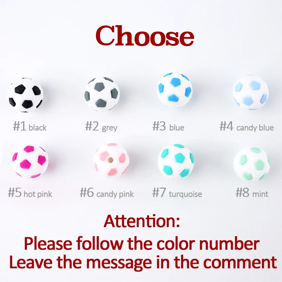 Let's Make BPA Free 5pc Football Soccer Silicone Beads For Pacifier Clips DIY Girls Cute Teething Toys Gifts Silicone Bead