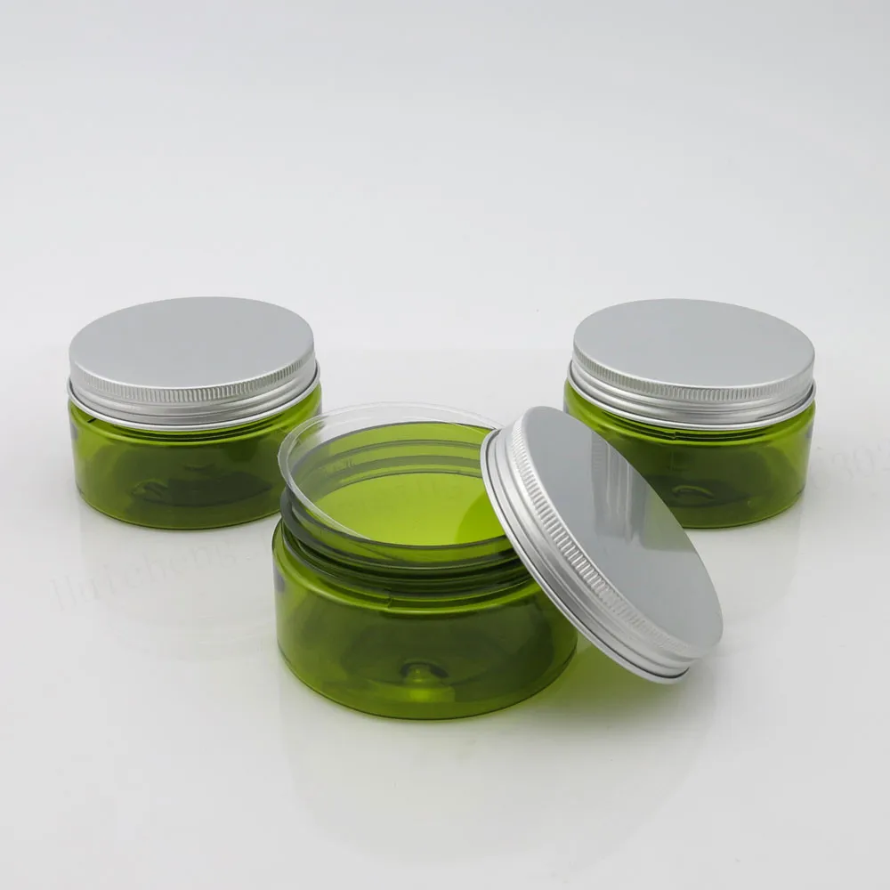 30 x 100g Empty Green Cream Cosmetic Jar PET Conatiner Silver Aluminum Lid Heavy Wall 100CC Plastic Cosmetic Containers