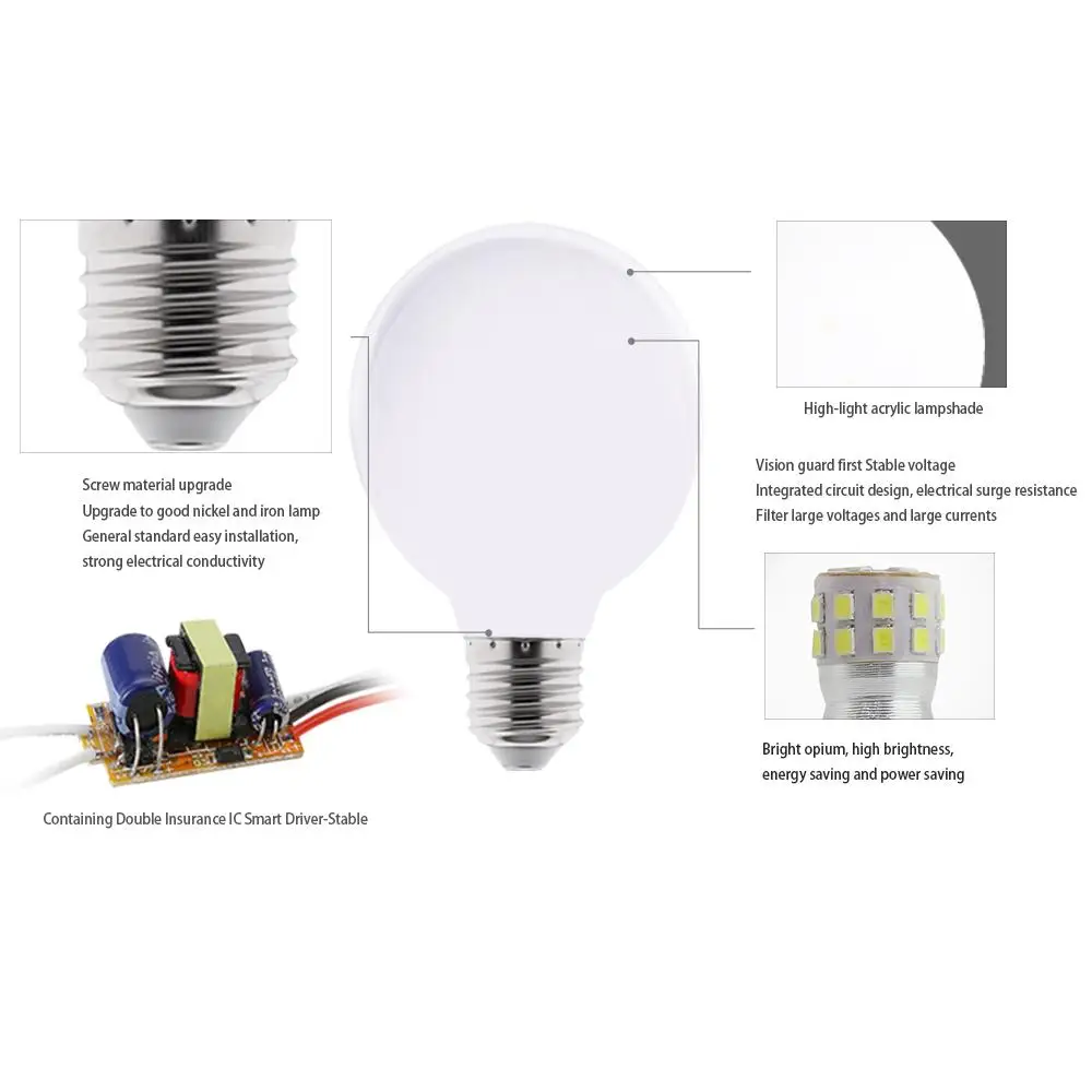 Bombilla LED lechosa E27, lámpara de 220V, 110V, 85-265V, G80, G95, G125, ampolla blanca fría/cálida para candelabro