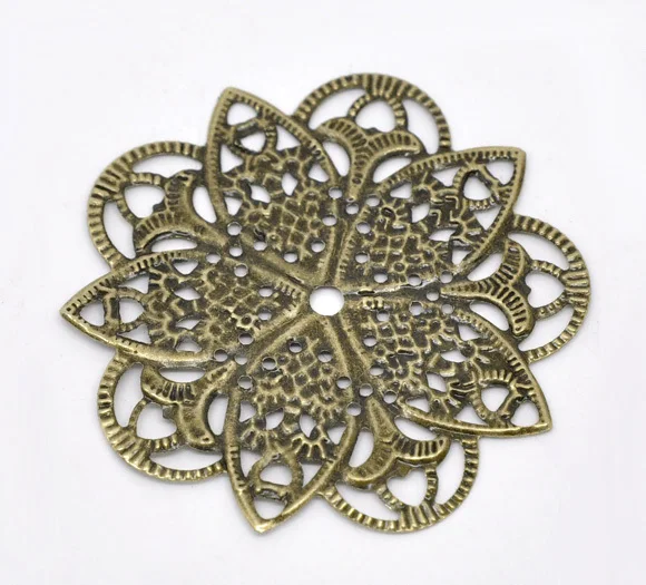 

Free shipping-50Pcs Bronze Tone Filigree Flower Wraps Connectors Jewelry Findings DIY Connectors 46mm J0606