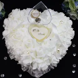 1Pcs Heart-shape Rose Flowers Valentine's Day Gift Ring Box Romantic Wedding Jewelry Case Ring Bearer Pillow Cushion Holder
