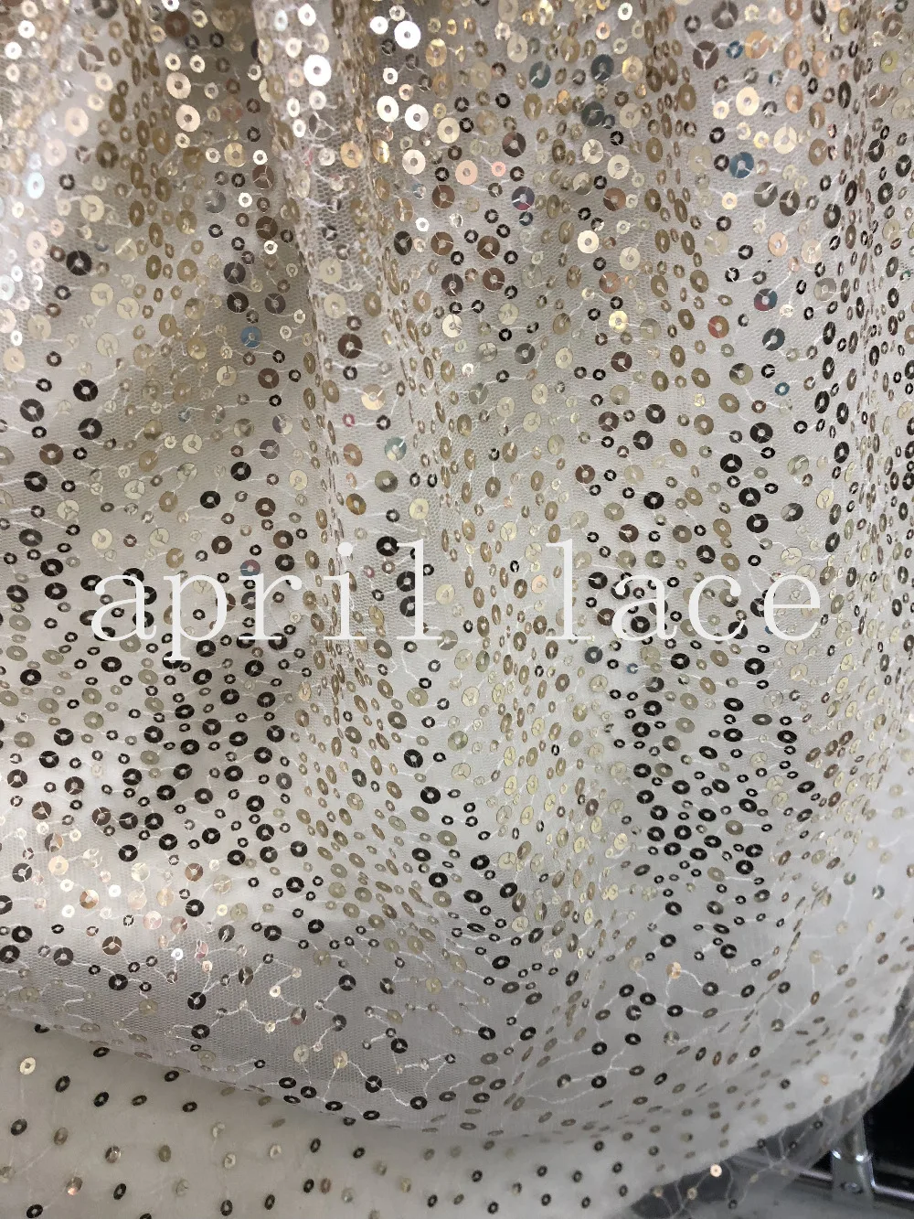 2019 new 10 yards  top007 # gold  sequin sexy african tulle mesh lace for sawing bridal wedding dress/occasion