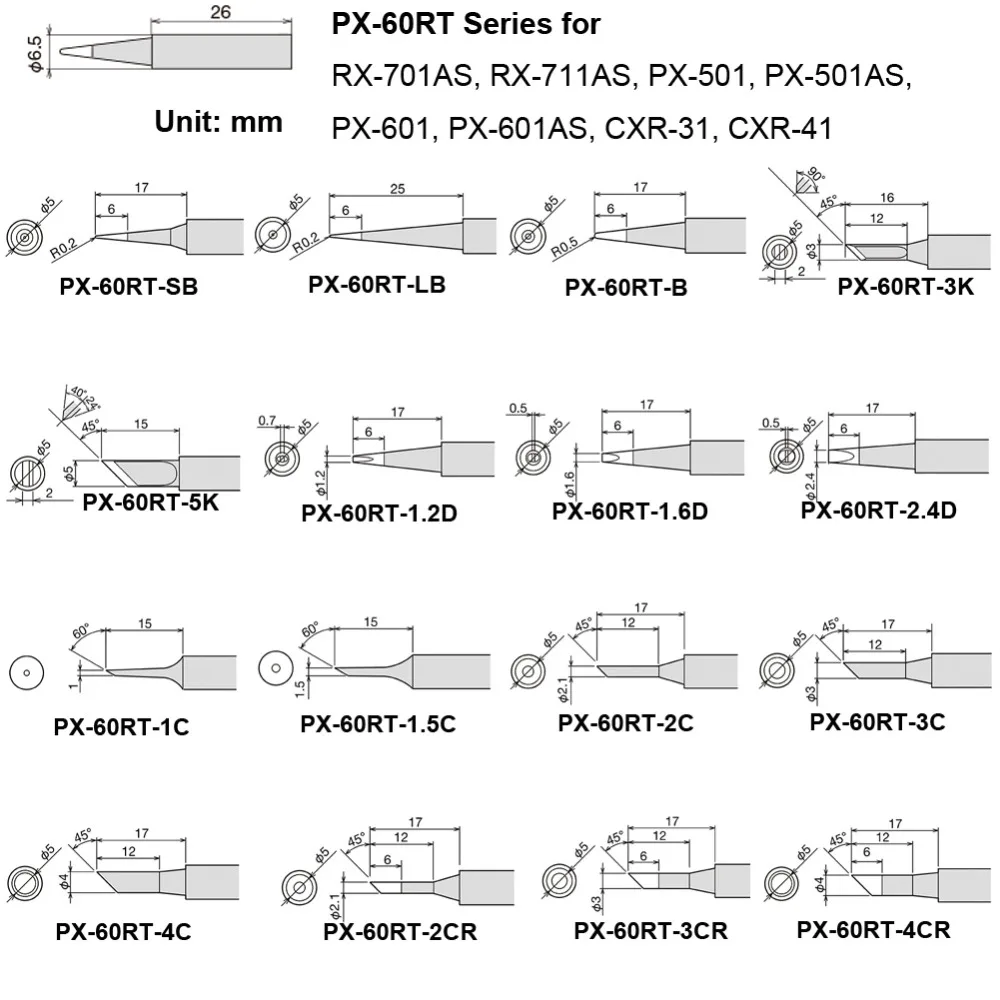 Japonya GOOT PX-60RT PX-61RT RX-701AS RX-711AS PX-501 PX-501AS PX-601 PX-601AS CXR-31 CXR-41 için yedek kaynak ucu