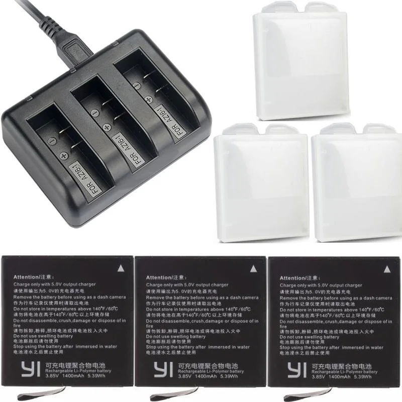 For Xiaomi YI 4K Original Battery AZ16-2/-1 USB 3-way Charger For Xiaomi yi Action Camera 2 Accessories 1200mAh 4K+ Lite Battery