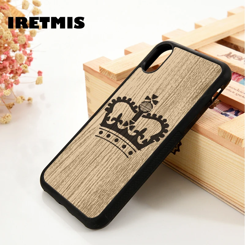 Iretmis 5 5S SE 6 6S phone case cover for iPhone 7 8 plus X Xs 11 Pro Max XR King prince crown vtg graphic silhouette symbol