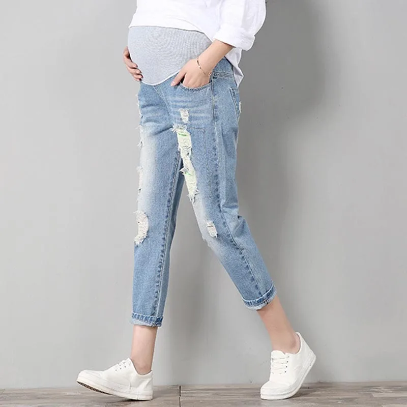 

Hole Overalls Ninth Jeans Maternity Pants For Pregnant Women Clothes Trousers Nursing Prop Belly Legging Pregnancy Clothing New