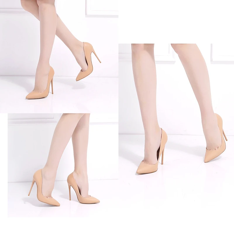 Woman High Heels Women Shoes Pumps 12 cm Stilettos Shoes For Women PU Leather Wedding Shoes brown nude black YG001 ROVICIYA