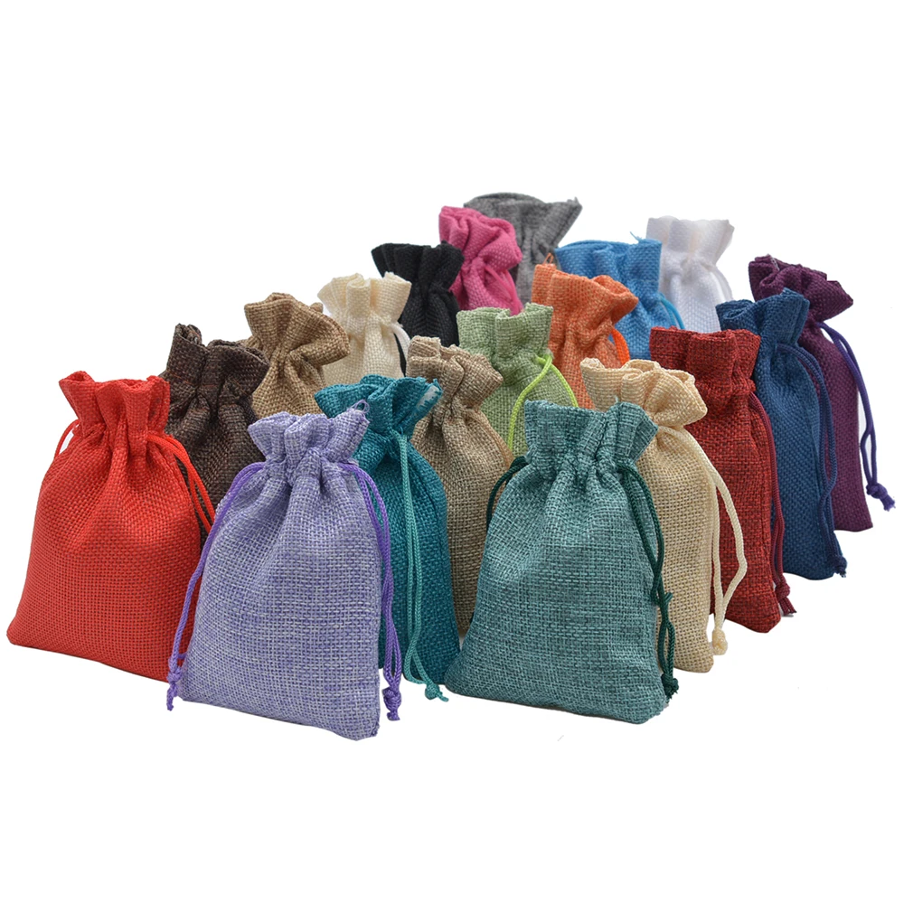 

Handmade Jute Drawstring Bags For Hessian Gift wedding favor Soap Jewelry Christmas Coffee Beam burlap Packaging bags 100pcs