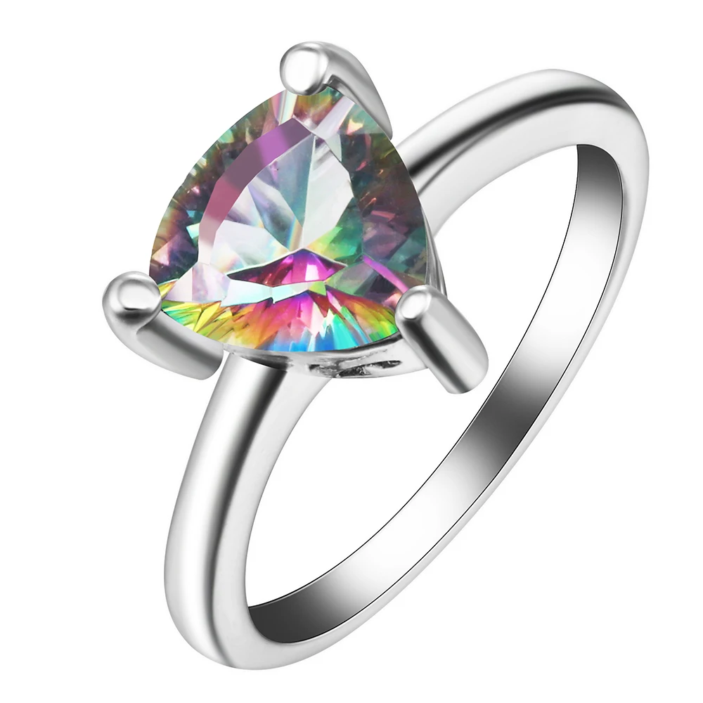 

Hainon Mystic Rainbow Engagement Rings Luxury Natural Stone Hot Triangle CZ Gem Fashion Silver Color Rings Jewelry for Women