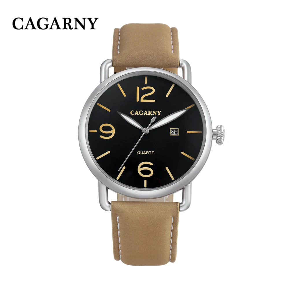 

2019 Luxury Brand Cagarny Men Military Sports Watches Men's Quartz Date Clock Man Genuine Leather Wrist Watch Relogio Masculino