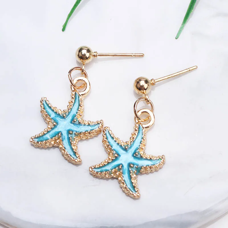 New Enamel Starfish Earrings for Women Metal Star Dangle Earring Light Green Summer Beach Vacation Ear Jewelry Party Gift