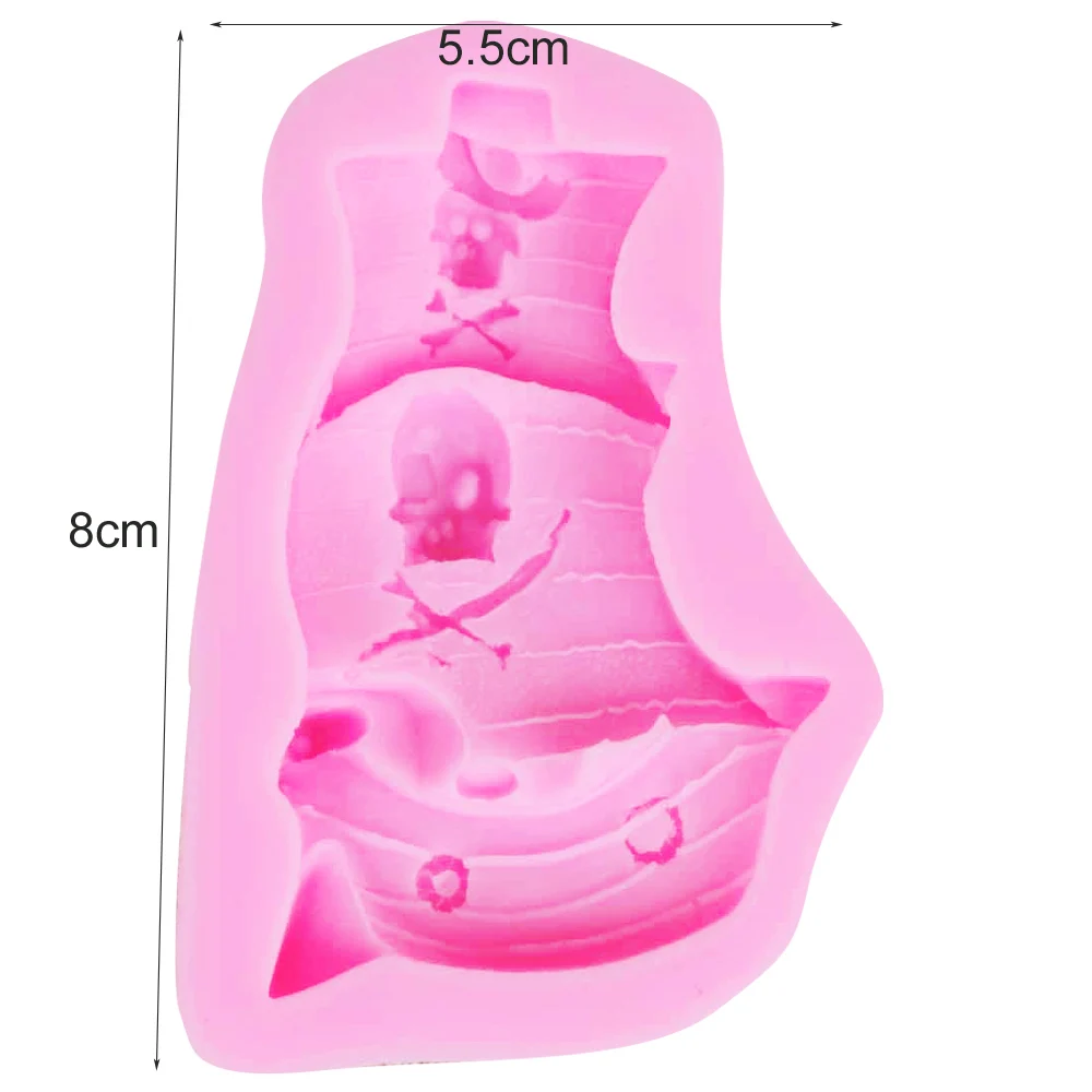 Epoxy UV Resin F1169  Pirate Ship Skull Skeleton Silicone Mold Cake Decoration Fondant Cake 3D Mold Food Grade Silicone Mould