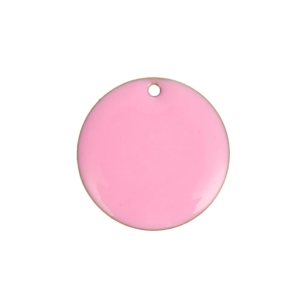 DoreenBeads Copper Enamelled Sequins Charms Round Unplated Pink Enamel Pendant Trendy DIY Findings 20mm( 6/8