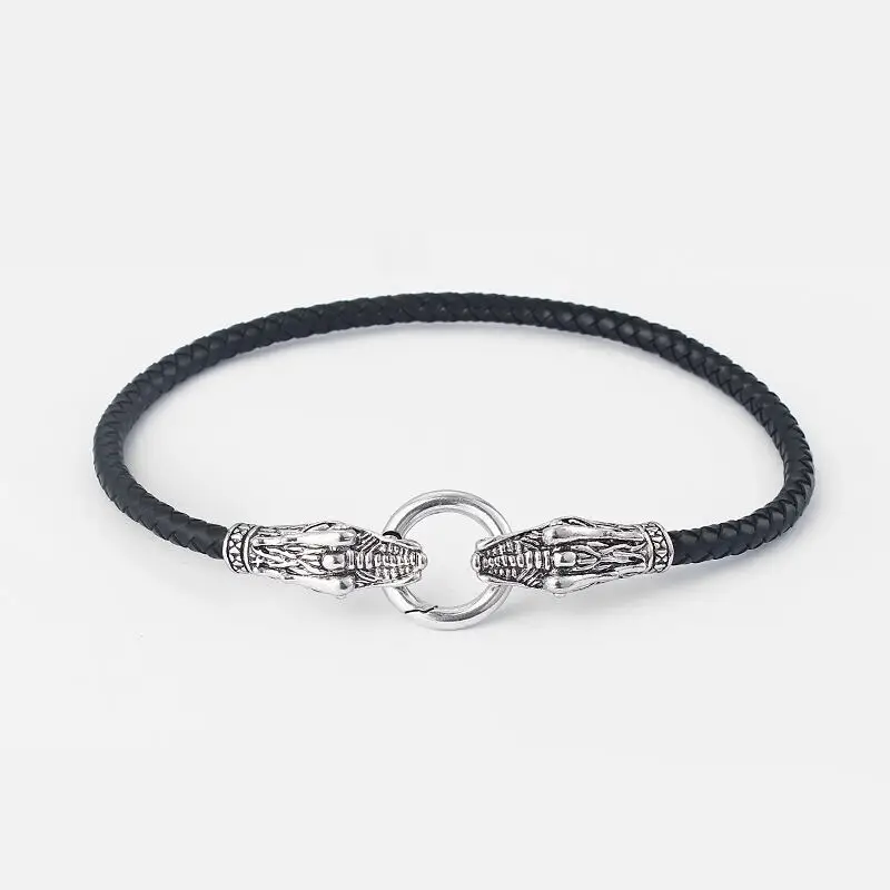 Genuine Leather Choker Necklace Dragon Collar / Choker  With Black Braided Leather 13\