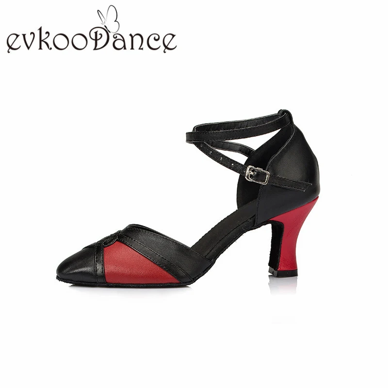 

Evkoodance Customsize Black and Red Leather Heel Height 6 cm Zapatos De Baile Professional Latin Dance Shoes For Women Evkoo-479