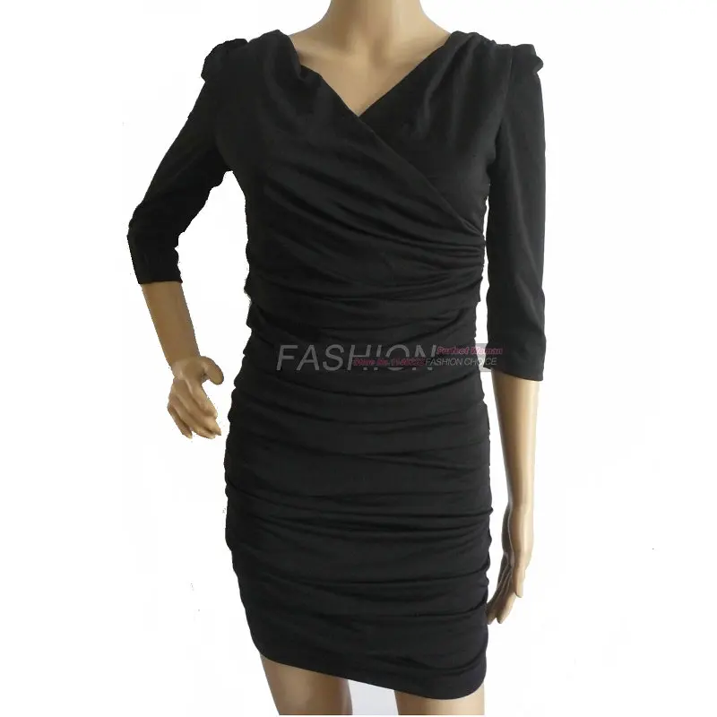 

Women Sexy Sheath Dress V-neck Three Quarter Sleeve Pencil Tight Dress Women Back Zipper Mini Dress Sexy Female Party Dress