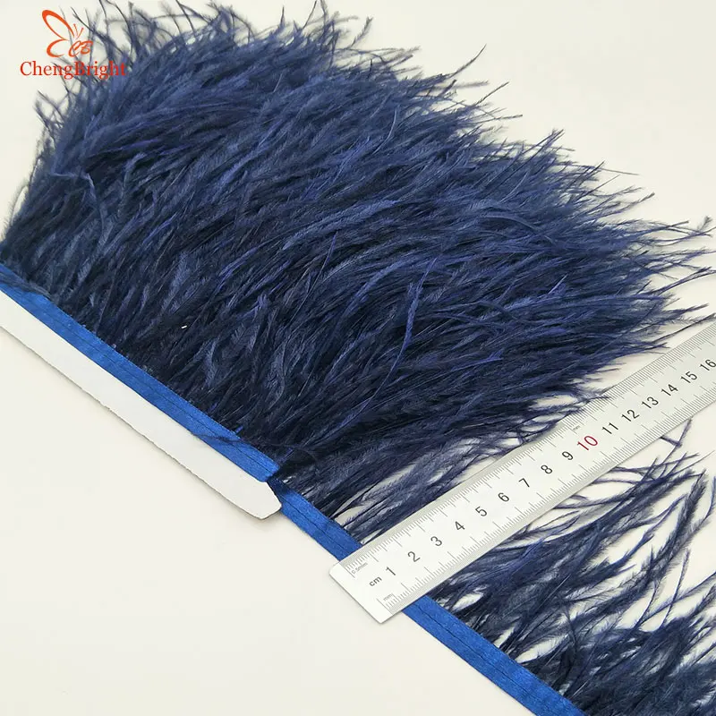 ChengBright Wholesale High Quality 10Yards Navy Real Ostrich Feather Ribbon Ostrich Feathers Trim Fringe Clothing Decoration