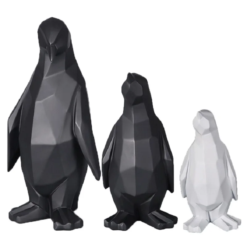 Abstract Penguin Statue Sculpture Geometric Resin Penguin Model Furnishing Home Animal Decoration Modern Ornament Gifts Crafts