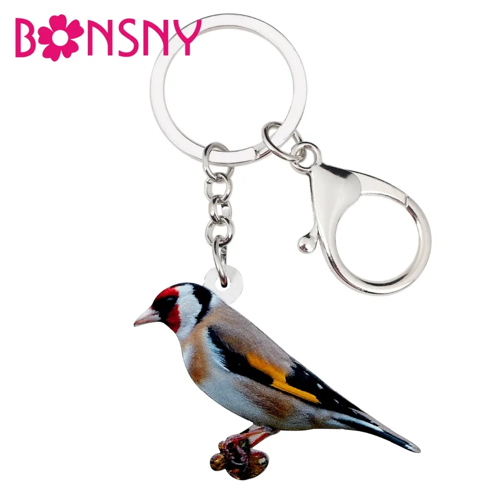 Bonsny Acrylic European Goldfinch Bird Key Chains Keychain Ring Unique Animal Jewelry For Women Girl Car Bag Pendant Gift Charms