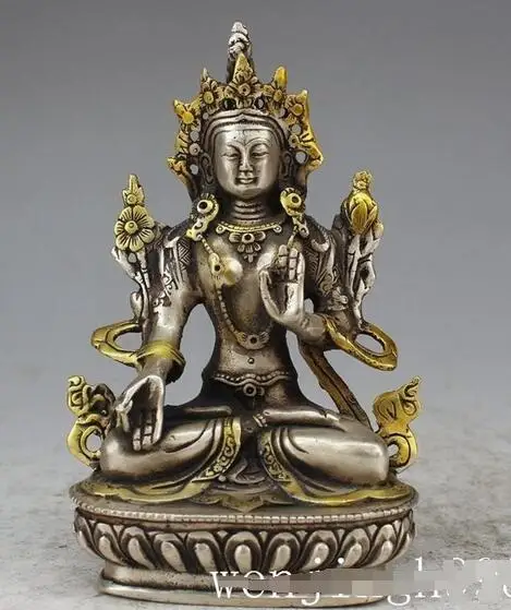 

decoration Tibet copper silver 6"old Tibet Buddhism silver Copper White Tara Kwan-Yin Bodhisattva Buddha Statue