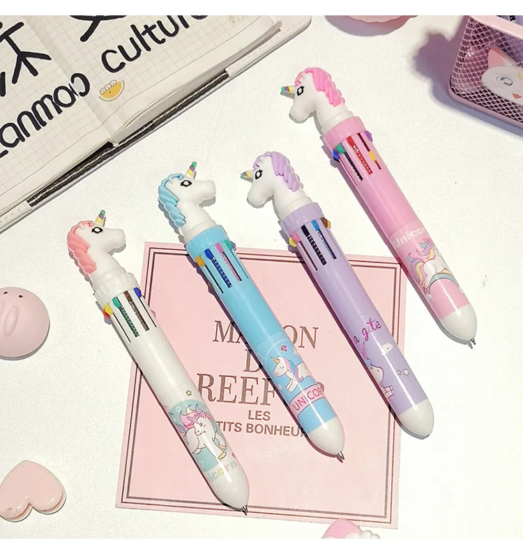 Multi-color 10 Colors Press Unicorn Ballpoint Pen Advertising Pen Monocerus Signature Pen Office Stationery Kids Birthday Gift