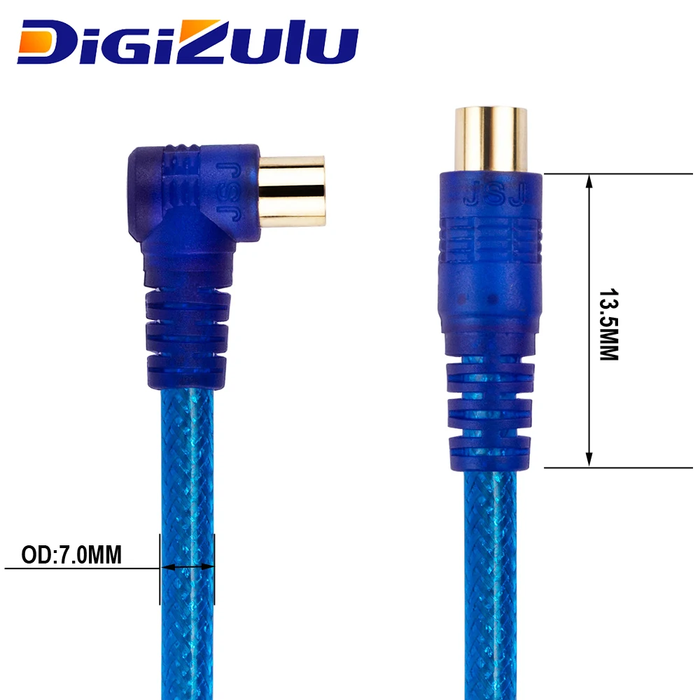 Digizulu RG6 Antenna Cable for Satellite 1080p cctv coaxial cord Aerial RF Male to Right Angle Male