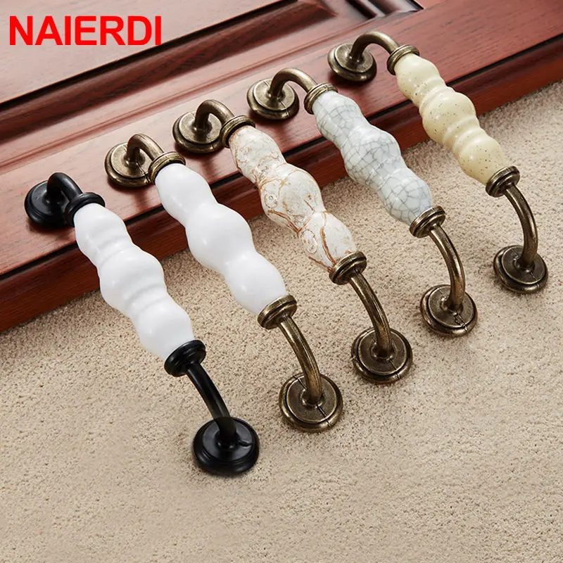 NAIERDI 128mm Gourd Crack Black Bronze Ceramic Cabinet Handles Zinc Alloy Drawer Knobs Wardrobe Door Handles Furniture Handle