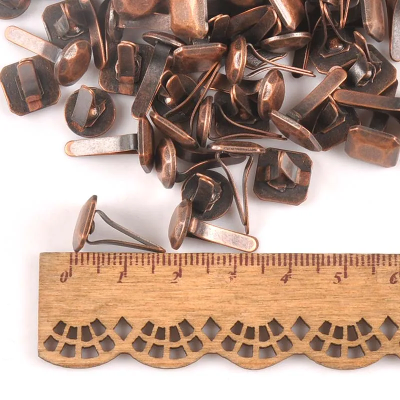 10Pcs Bronze Round Square Fastener Brads For DIY Crafts Scrapbooking Embellishments Cool Punk Brad Accessories Metal Decor c2578