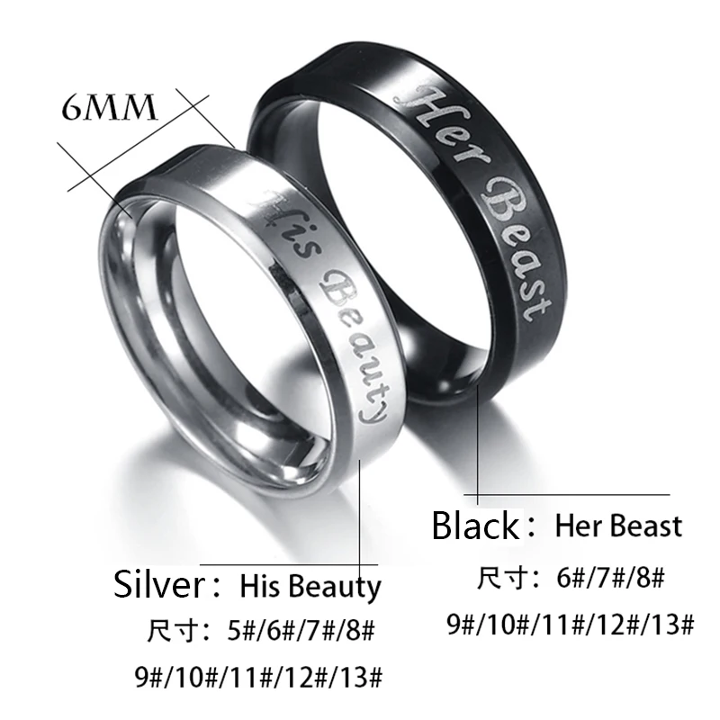 Nextvance 6mm Her Beast His Beauty Ring 316L Stainless Steel Letter Couple Rings Engagement Wedding Gift Promise Jewelry New